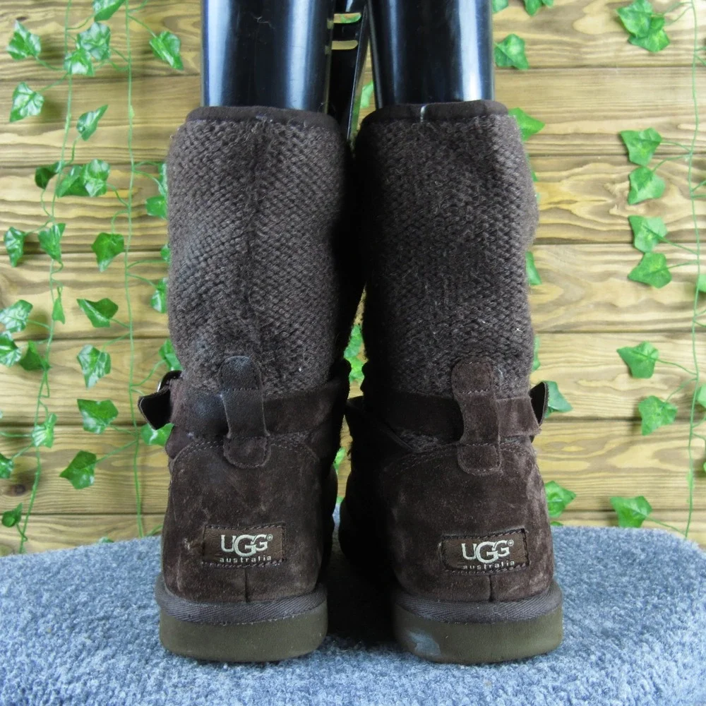 UGG Australia Nyla Women Brown Suede Knit Mid-Calf Boots Size 7‎ Shearling Lined